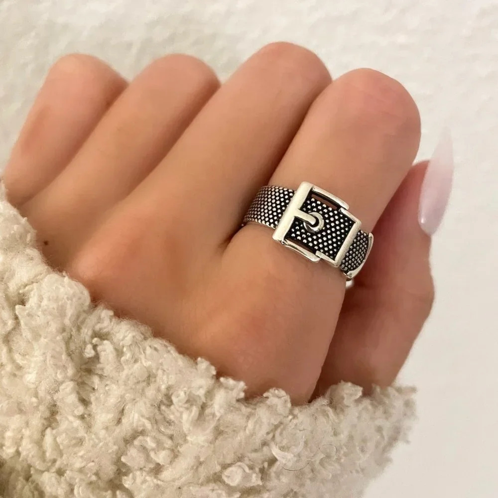 925 Sterling Silver Belt Ring Buckle Ring Cool Unique Vintage Statement Ring